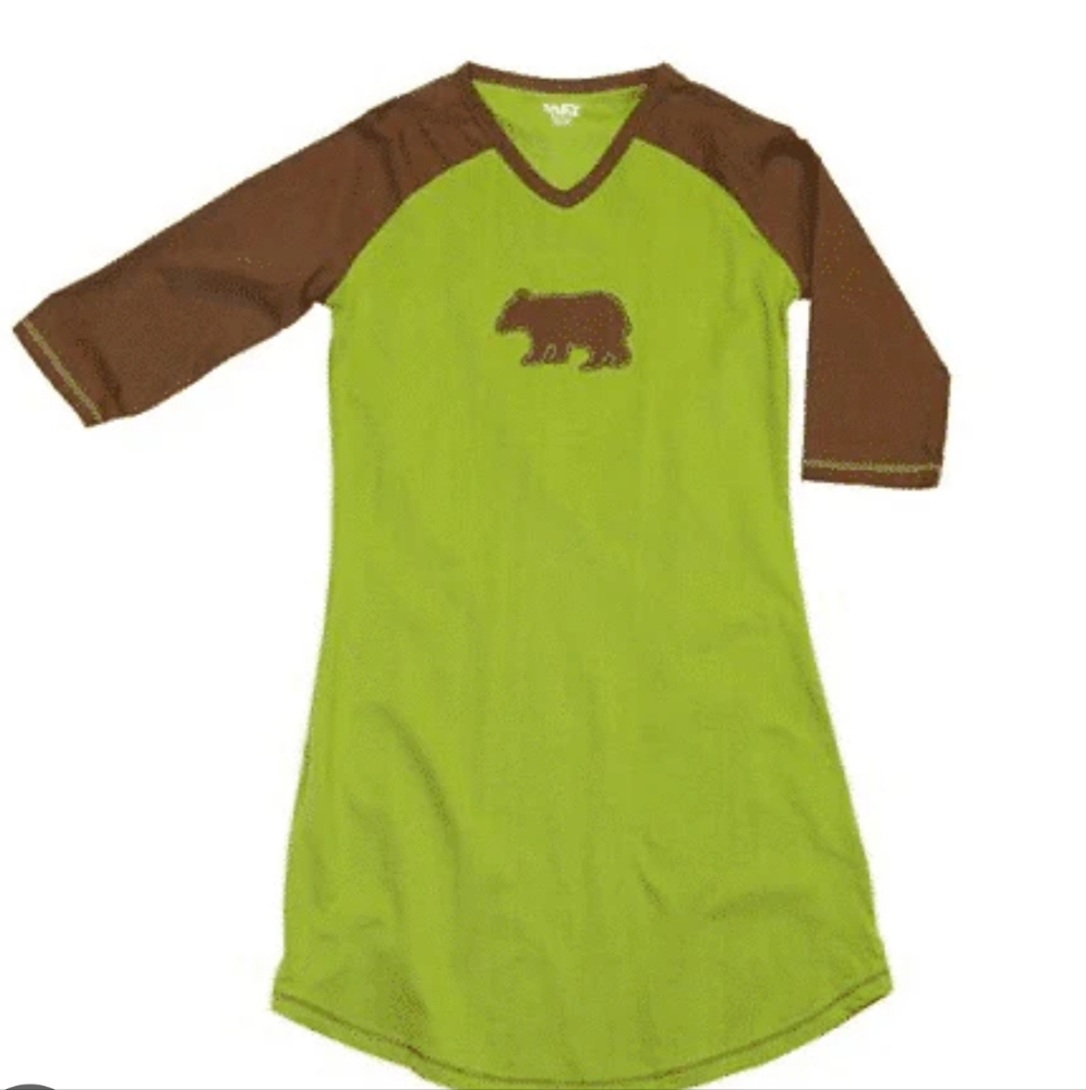 Lazy One Green and Brown Bear Nightgown Pajama Long Sleeve Cozy